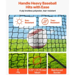 VEVOR Baseball Batting Cage, 12.0 x 10.2 x 7.6 FT Freestanding Portable Batting Cage, Hitting Cages with 4-Ply Knotless Polyester & Pitching Machine Opening, Battings Cages Netting for Indoor Outdoor
