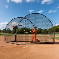 VEVOR Baseball Batting Cage, 12.0 x 10.2 x 7.6 FT Freestanding Portable Batting Cage, Hitting Cages with 4-Ply Knotless Polyester & Pitching Machine Opening, Battings Cages Netting for Indoor Outdoor