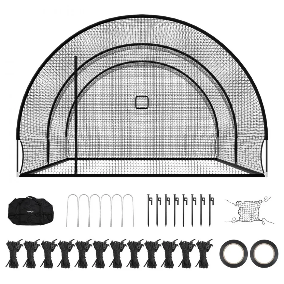 VEVOR Baseball Batting Cage, 22.2 x 12.1 x 7.9 FT Freestanding Portable Batting Cage, Hitting Cages with 4-Ply Knotless Polyester & Pitching Machine Opening, Battings Cages Netting for Indoor Outdoor