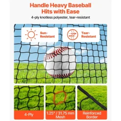 VEVOR Baseball Batting Cage, 22.2 x 12.1 x 7.9 FT Freestanding Portable Batting Cage, Hitting Cages with 4-Ply Knotless Polyester & Pitching Machine Opening, Battings Cages Netting for Indoor Outdoor
