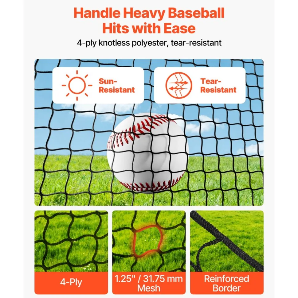 VEVOR Baseball Batting Cage, 22.2 x 12.1 x 7.9 FT Freestanding Portable Batting Cage, Hitting Cages with 4-Ply Knotless Polyester & Pitching Machine Opening, Battings Cages Netting for Indoor Outdoor