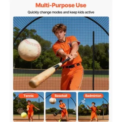 VEVOR Baseball Batting Cage, 22.2 x 12.1 x 7.9 FT Freestanding Portable Batting Cage, Hitting Cages with 4-Ply Knotless Polyester & Pitching Machine Opening, Battings Cages Netting for Indoor Outdoor