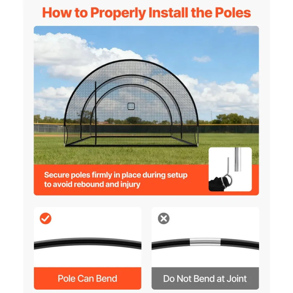 VEVOR Baseball Batting Cage, 22.2 x 12.1 x 7.9 FT Freestanding Portable Batting Cage, Hitting Cages with 4-Ply Knotless Polyester & Pitching Machine Opening, Battings Cages Netting for Indoor Outdoor