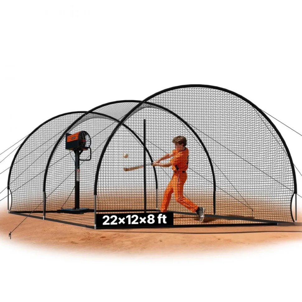 VEVOR Baseball Batting Cage, 22.2 x 12.1 x 7.9 FT Freestanding Portable Batting Cage, Hitting Cages with 4-Ply Knotless Polyester & Pitching Machine Opening, Battings Cages Netting for Indoor Outdoor