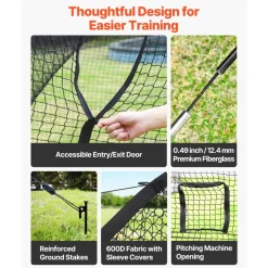 VEVOR Baseball Batting Cage, 22.2 x 12.1 x 7.9 FT Freestanding Portable Batting Cage, Hitting Cages with 4-Ply Knotless Polyester & Pitching Machine Opening, Battings Cages Netting for Indoor Outdoor