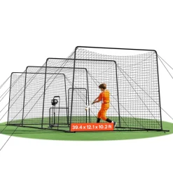 VEVOR Baseball Batting Cage, 39.4 x 12.1 x 10.2 FT Freestanding Portable Batting Cage, Hitting Cages with 45-Ply Knotted HDPE & Long Positioning Ropes, Battings Cages Netting for Indoor Outdoor