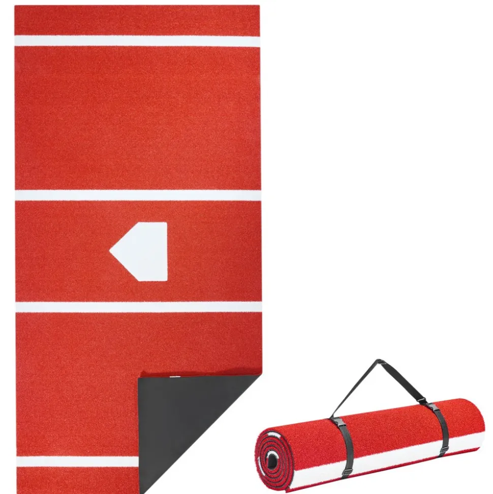 VEVOR Baseball Hitting Mat, 10x3.8 ft Batting Cage Mat, Batters Box Turf Mats, Softball Batting Practice Equipment with Home Plate and Anti Fade Turf, Portable Training Aid for Indoor Outdoor, Red