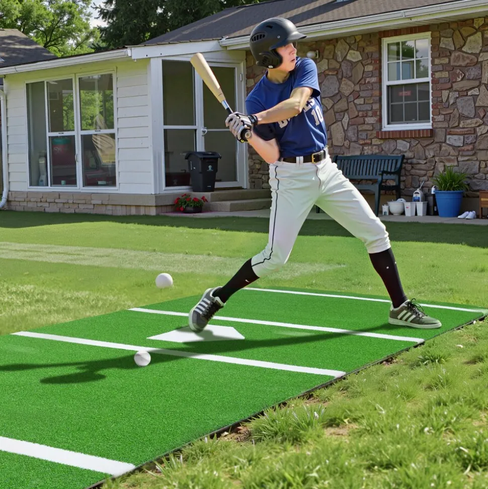 VEVOR Baseball Hitting Mat, 12x6 ft Batting Cage Mat, Batters Box Turf Mats, Softball Batting Practice Equipment with Home Plate and Anti Fade Turf, Portable Training Aid for Indoor Outdoor, Green