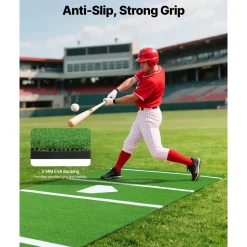 VEVOR Baseball Hitting Mat, 12x6 ft Batting Cage Mat, Batters Box Turf Mats, Softball Batting Practice Equipment with Home Plate and Anti Fade Turf, Portable Training Aid for Indoor Outdoor, Green
