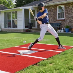 VEVOR Baseball Hitting Mat, 12x6 ft Batting Cage Mat, Batters Box Turf Mats, Softball Batting Practice Equipment with Home Plate and Anti Fade Turf, Portable Training Aid for Indoor Outdoor, Red