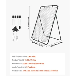 VEVOR Baseball Softball Rebounder Net 4 x 6 ft Pitch Back Trainer Target, 5 Adjustable Angles with Strike Zone, Steel Frame, Bounce Back Net for Pitching & Fielding Training, Return Practice