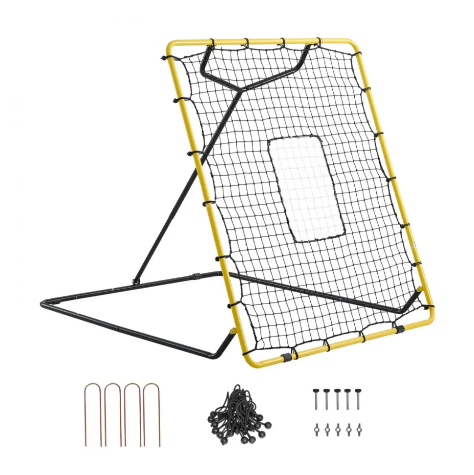 VEVOR Baseball Softball Rebounder Net 4 x 4.5 ft Pitch Back Trainer Target, 4 Adjustable Angles with Strike Zone, Steel Frame, Bounce Back Net for Pitching & Fielding Training, Return Practice