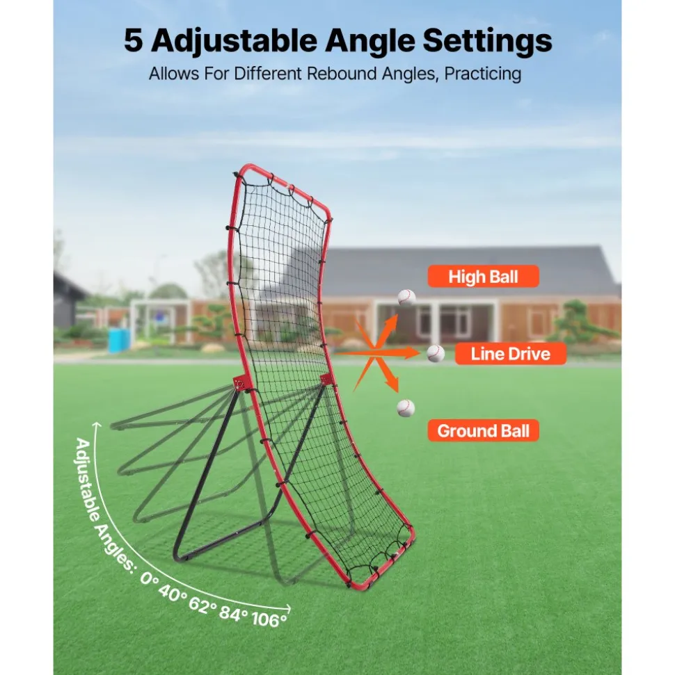 VEVOR Baseball Softball Rebounder Net 4 x 5.5 ft Pitch Back Trainer, 5 Adjustable Angles, Heavy-duty Steel Frame, All Angle Bounce Back Net for Pitching & Fielding Training Aid, Return Practice