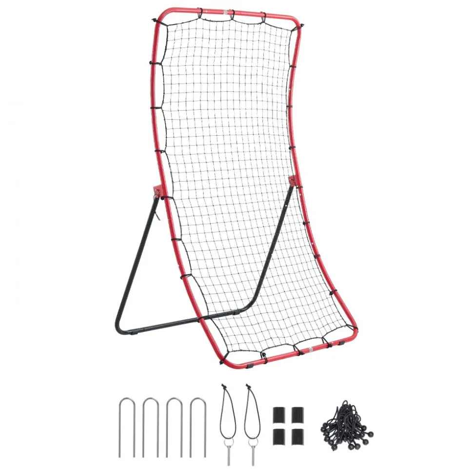 VEVOR Baseball Softball Rebounder Net 4 x 5.5 ft Pitch Back Trainer, 5 Adjustable Angles, Heavy-duty Steel Frame, All Angle Bounce Back Net for Pitching & Fielding Training Aid, Return Practice