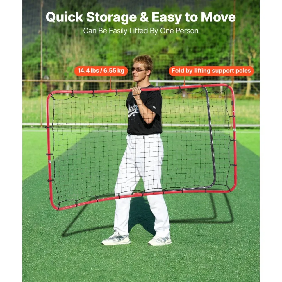 VEVOR Baseball Softball Rebounder Net 4 x 5.5 ft Pitch Back Trainer, 5 Adjustable Angles, Heavy-duty Steel Frame, All Angle Bounce Back Net for Pitching & Fielding Training Aid, Return Practice