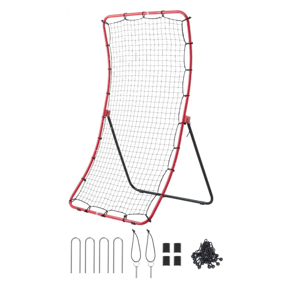 VEVOR Baseball Softball Rebounder Net 4 x 5.5 ft Pitch Back Trainer, 5 Adjustable Angles, Heavy-duty Steel Frame, All Angle Bounce Back Net for Pitching & Fielding Training Aid, Return Practice