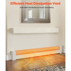 VEVOR Baseboard Heater Covers, Basic Series 5 ft Standard Electric Heating Unit Front Cover for Home Improvement, Heavy-duty Steel, Easy Installation for Bedroom Replacing Old Cover, White