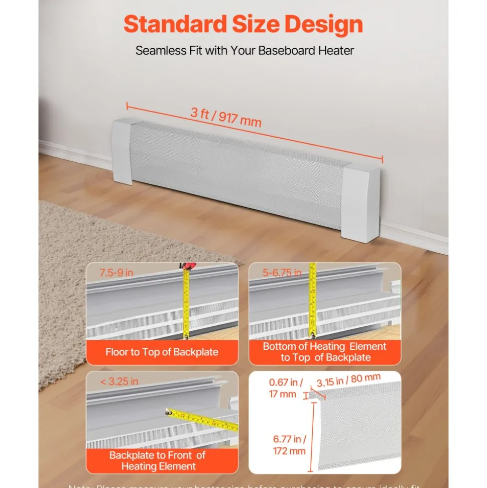 VEVOR Baseboard Heater Covers, Premium Series 3 ft Standard Electric Heating Unit Front Cover for Home Improvement, Heavy-duty Steel, Easy Installation for Bedroom Replacing Old Cover, White