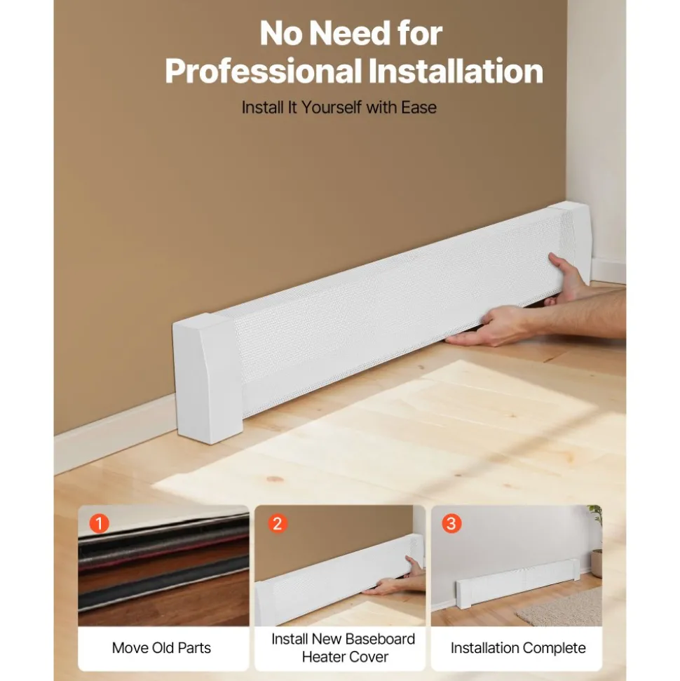 VEVOR Baseboard Heater Covers, Basic Series 6 ft Standard Electric Heating Unit Front Cover for Home Improvement, Heavy-duty Steel, Easy Installation for Bedroom Replacing Old Cover, White