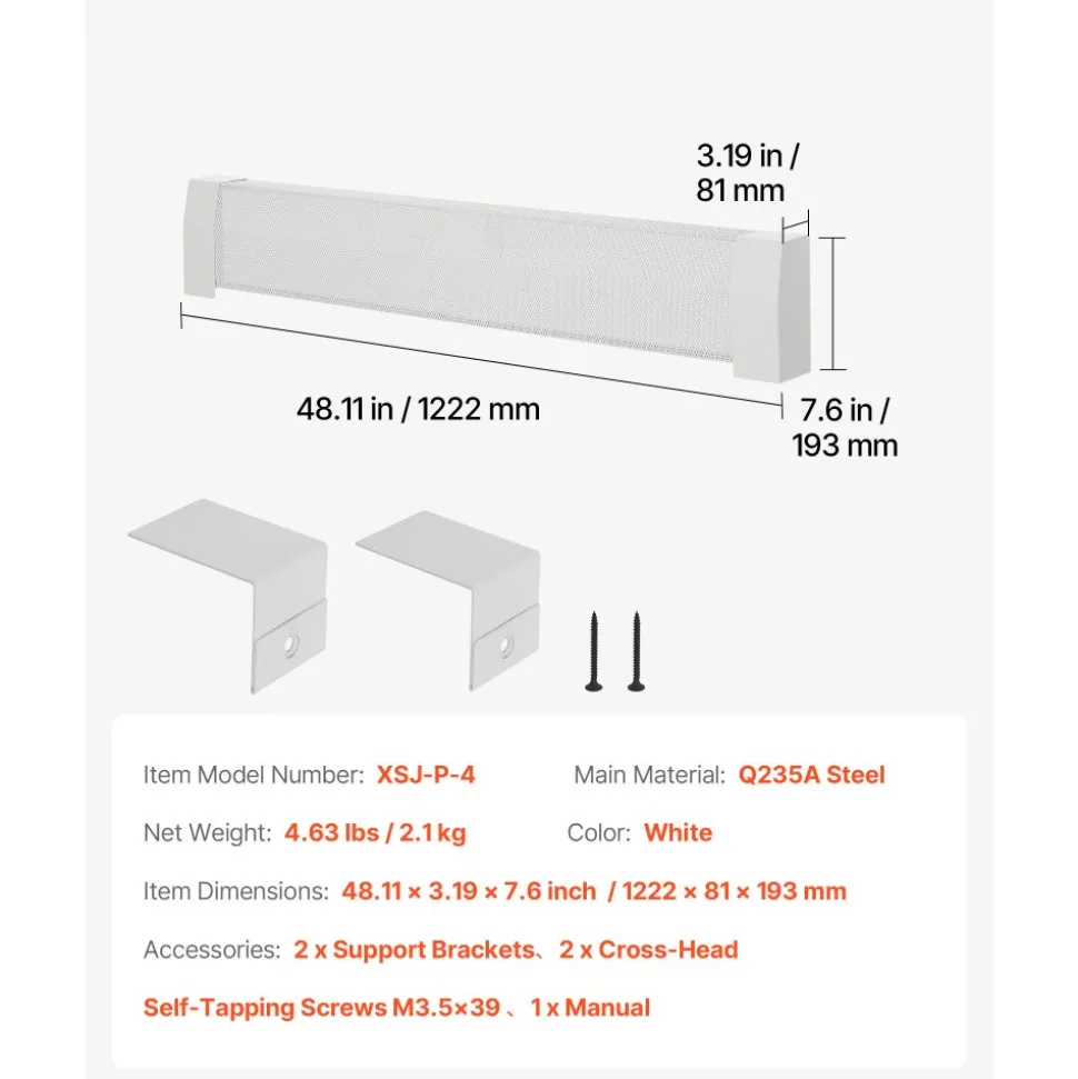 VEVOR Baseboard Heater Covers, Basic Series 6 ft Standard Electric Heating Unit Front Cover for Home Improvement, Heavy-duty Steel, Easy Installation for Bedroom Replacing Old Cover, White