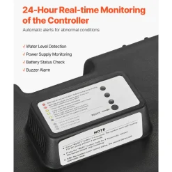 VEVOR Basement Emergency Back-Up Sump Pump, 2000GPH 0.17 HP Backup Sump Pump System, with 15V Adapter, Float Switch, 24-Hour-a-Day Monitoring Controller, Alerts, and Charger, Black