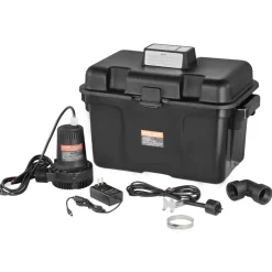 VEVOR Basement Emergency Back-Up Sump Pump, 2000GPH 0.17 HP Backup Sump Pump System, with 15V Adapter, Float Switch, 24-Hour-a-Day Monitoring Controller, Alerts, and Charger, Black