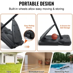 VEVOR Basketball Hoop, 7.6-10 ft Adjustable Height Portable Backboard System, 54 inch Basketball Hoop & Goal, Kids & Adults Basketball Set with Wheels, Stand, and Fillable Base, for Outdoor/Indoor