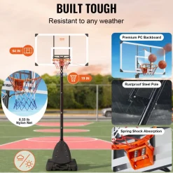 VEVOR Basketball Hoop, 7.6-10 ft Adjustable Height Portable Backboard System, 54 inch Basketball Hoop & Goal, Kids & Adults Basketball Set with Wheels, Stand, and Fillable Base, for Outdoor/Indoor