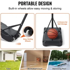 VEVOR Basketball Hoop, 4-10 ft Adjustable Height Portable Backboard System, 44 inch Basketball Hoop & Goal, Kids & Adults Basketball Set with Wheels, Stand, and Fillable Base, for Outdoor/Indoor