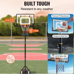 VEVOR Basketball Hoop, 4-10 ft Adjustable Height Portable Backboard System, 44 inch Basketball Hoop & Goal, Kids & Adults Basketball Set with Wheels, Stand, and Fillable Base, for Outdoor/Indoor