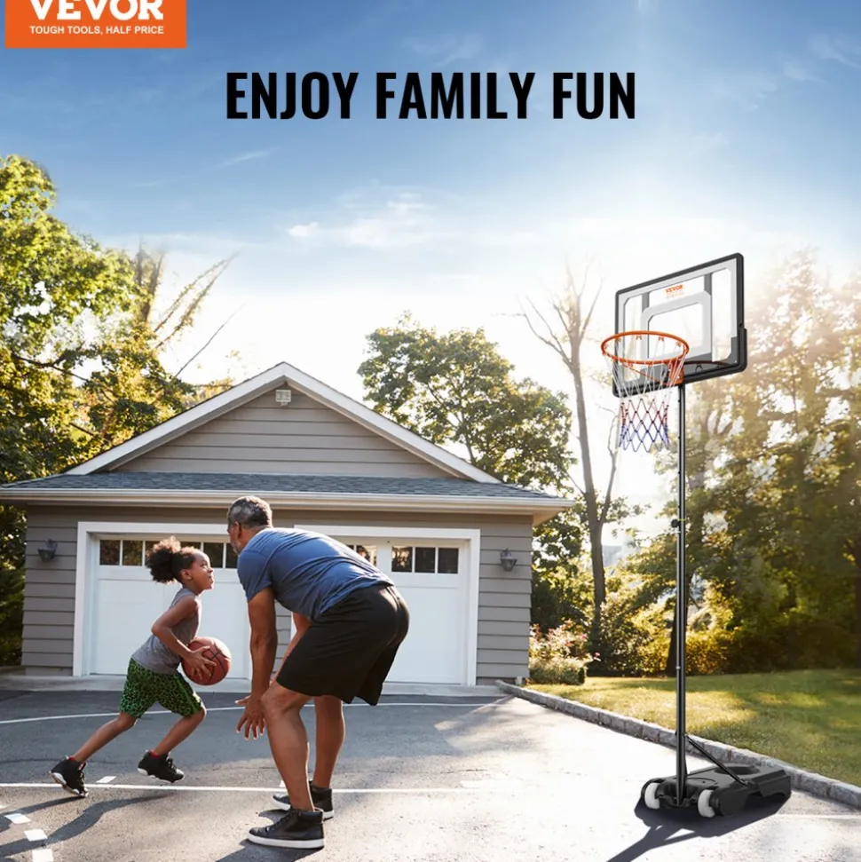 VEVOR Basketball Hoop, 4-10 ft Adjustable Height Portable Backboard System, 44 inch Basketball Hoop & Goal, Kids & Adults Basketball Set with Wheels, Stand, and Fillable Base, for Outdoor/Indoor