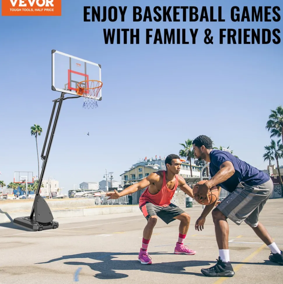 VEVOR Basketball Hoop, 7.6-10 ft Adjustable Height Portable Backboard System, 50 inch Basketball Hoop & Goal, Kids & Adults Basketball Set with Wheels, Stand, and Fillable Base, for Outdoor/Indoor