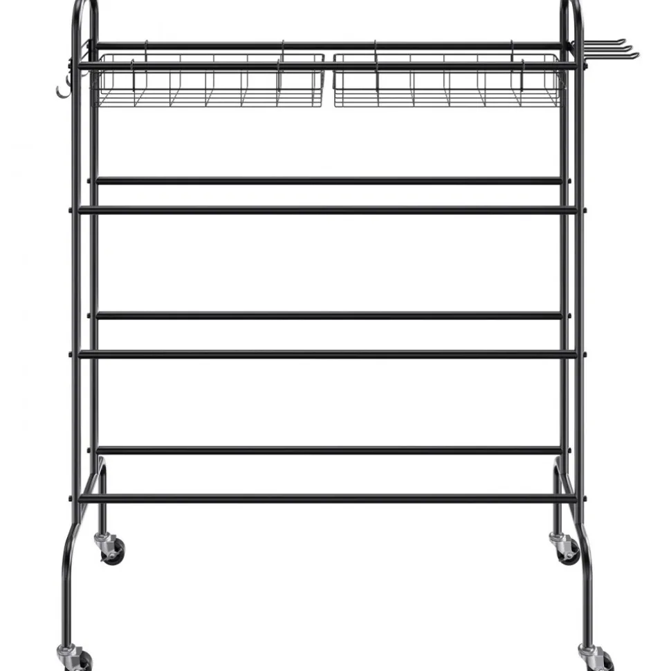 VEVOR Basketball Rack, 4-Layers Rolling Basketball Shooting Training Stand, Sports Equipment Storage Organizer with Wheels, Hooks and Baskets, Garage Ball Storage Holder for Football Soccer Volleyball