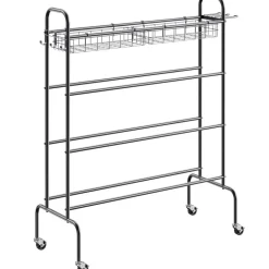 VEVOR Basketball Rack, 4-Layers Rolling Basketball Shooting Training Stand, Sports Equipment Storage Organizer with Wheels, Hooks and Baskets, Garage Ball Storage Holder for Football Soccer Volleyball