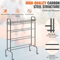 VEVOR Basketball Rack, 4-Layers Rolling Basketball Shooting Training Stand, Sports Equipment Storage Organizer with Wheels, Hooks and Baskets, Garage Ball Storage Holder for Football Soccer Volleyball
