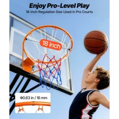 VEVOR Basketball Rim, Wall Door Mounted Basketball Hoop, Heavy Duty Q235 Basketball Flex Rim Goal Replacement with Net, Standard 18
