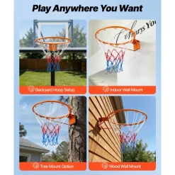 VEVOR Basketball Rim, Wall Door Mounted Basketball Hoop, Heavy Duty Q235 Basketball Flex Rim Goal Replacement with Net, Standard 18