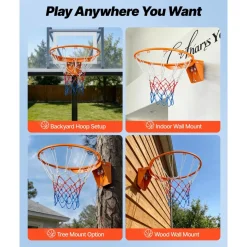 VEVOR Basketball Rim, Wall Door Mounted Basketball Hoop, Heavy Duty Q235 Basketball Flex Rim Goal Replacement with Net, Standard 18