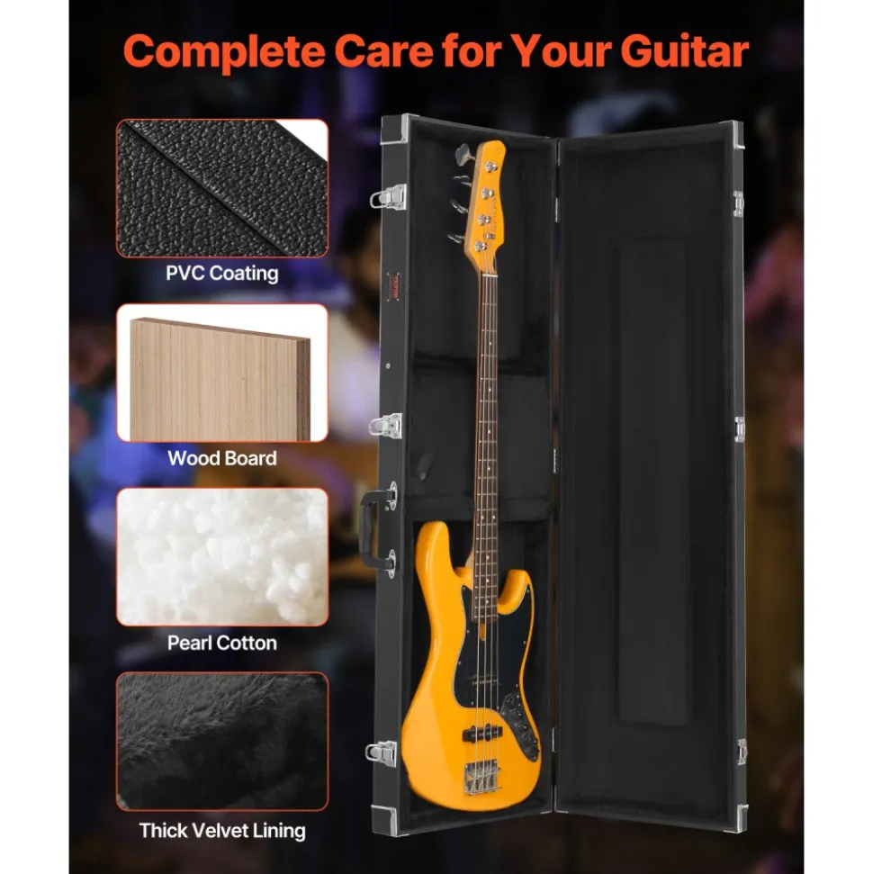 VEVOR Bass Guitar Hard Case, 48.03 in Rectangular Guitar Hard Case, With Lock Latch Keys Handle, PVC Padding Soft Lining Water-Resistant Hard Shell Guitar Cases, for 39-46.5 in Bass Guitars, Black