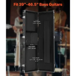 VEVOR Bass Guitar Hard Case, 48.03 in Rectangular Guitar Hard Case, With Lock Latch Keys Handle, PVC Padding Soft Lining Water-Resistant Hard Shell Guitar Cases, for 39-46.5 in Bass Guitars, Black