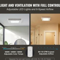 VEVOR Bathroom Exhaust Fan, 110 CFM High-Efficiency Ventilation, 1.5sones Low Noise Operation All-Copper Motor, Energy-Saving Bathroom Ceiling Fan, No Need For Attic Access, For Various Ceilings