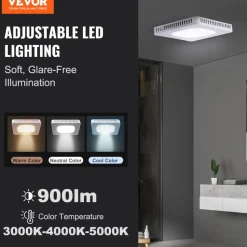 VEVOR Bathroom Exhaust Fan, 110 CFM High-Efficiency Ventilation, 1.5sones Low Noise Operation All-Copper Motor, Energy-Saving Bathroom Ceiling Fan, No Need For Attic Access, For Various Ceilings