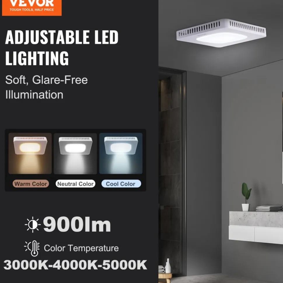 VEVOR Bathroom Exhaust Fan, 110 CFM High-Efficiency Ventilation, 1.5sones Low Noise Operation All-Copper Motor, Energy-Saving Bathroom Ceiling Fan, No Need For Attic Access, For Various Ceilings