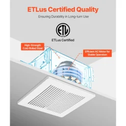 VEVOR Bathroom Exhaust Fan, 50-80-110 CFM Bathroom Vent, Low-Noise, Premium Motor Ceiling Fan, Standard 4-inch Duct Interface for Laundry Room, Storage Room, Home Ventilation, White