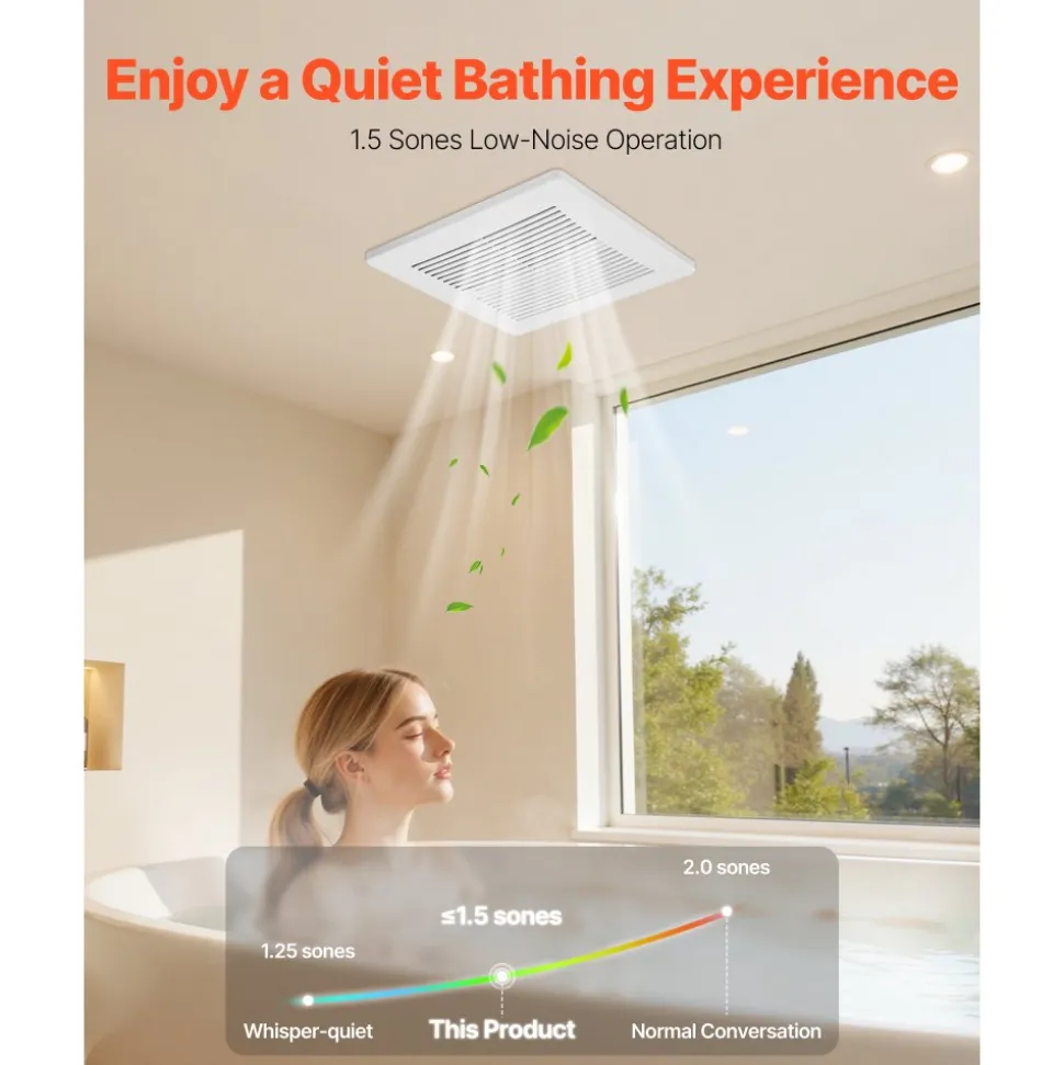 VEVOR Bathroom Exhaust Fan, 50-80-110 CFM Bathroom Vent, Low-Noise, Premium Motor Ceiling Fan, Standard 4-inch Duct Interface for Laundry Room, Storage Room, Home Ventilation, White