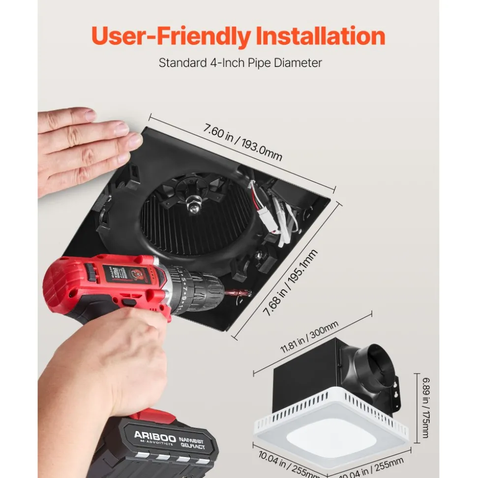VEVOR Bathroom Exhaust Fan, 80-110-130 CFM Bathroom Vent with Seven Colors RGB Lights, 1.5 Sones Low-Noise, Premium DC Motor Ceiling Fan for KTV Laundry Room, Storage Room, Ventilation, White