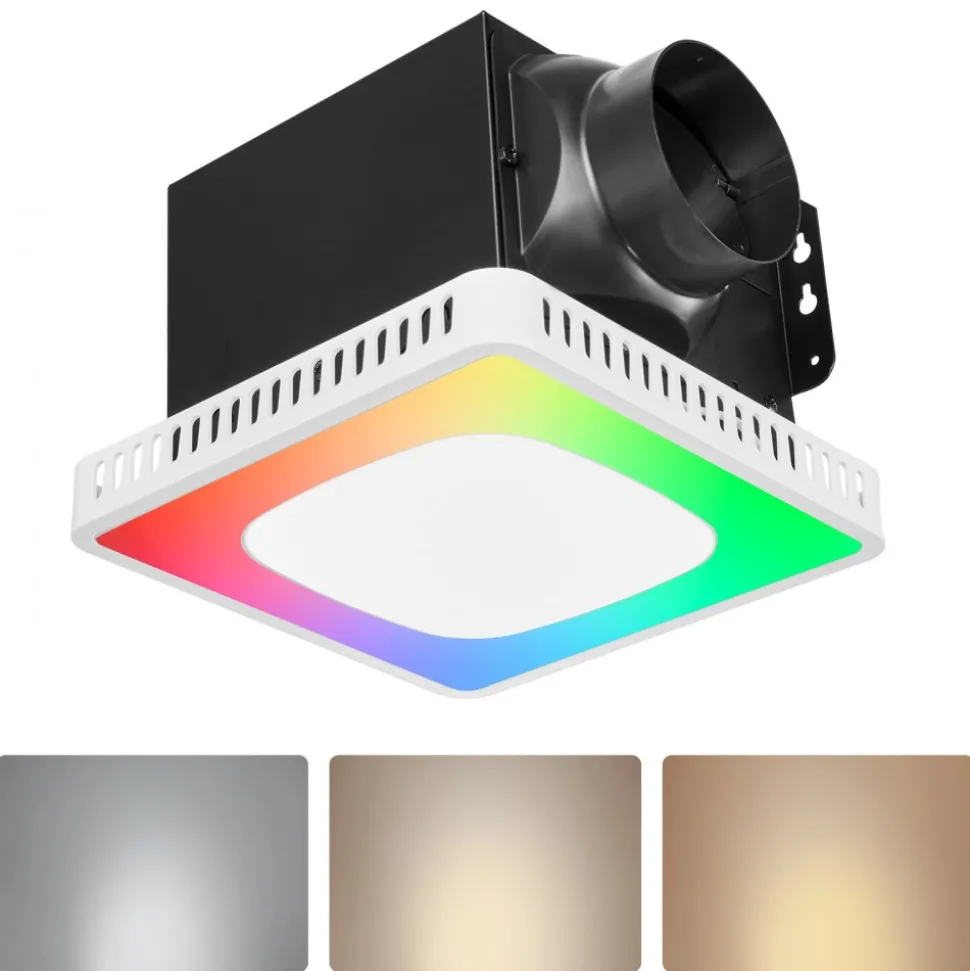 VEVOR Bathroom Exhaust Fan, 80-110-130 CFM Bathroom Vent with Seven Colors RGB Lights, 1.5 Sones Low-Noise, Premium DC Motor Ceiling Fan for KTV Laundry Room, Storage Room, Ventilation, White