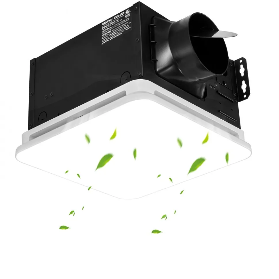 VEVOR Bathroom Exhaust Fan with LED Light, 80 CFM Bathroom Vent Three Gear Color Temp, 1.5 Sones Low-Noise, Premium AC Motor Ceiling Fan for Laundry Room, Storage Room, Home Ventilation, White