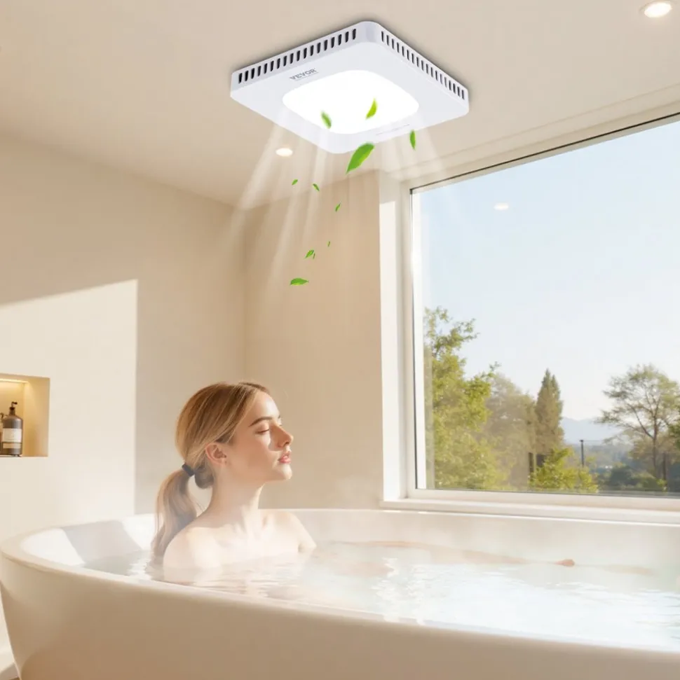 VEVOR Bathroom Exhaust Fan with LED Light, 80-110-130 CFM Bathroom Vent Three Gear Color Temp, 1.5 Sones Low-Noise, Premium AC Motor Ceiling Fan for Laundry Room, Storage Room, Home Ventilation, White