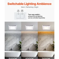 VEVOR Bathroom Exhaust Fan with LED Light, 80-110-130 CFM Bathroom Vent Three Gear Color Temp, 1.5 Sones Low-Noise, Premium AC Motor Ceiling Fan for Laundry Room, Storage Room, Home Ventilation, White